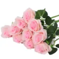 Detailed view of artificial pink roses bouquet faux floral arrangement for home decor and weddings. - Light Pink