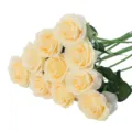 Artificial rose bouquet detail view, champagne silk flowers with green stems for home and wedding decor. - Champagne