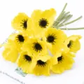 Artificial yellow poppy flower bouquet detail, vivid PU faux floral arrangement for home decor. - Yellow