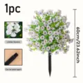 Detail view of the artificial violet flower stake showing lifelike petals and detachable stem structure. - White