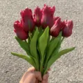 Artificial PU tulips bouquet dark red faux flowers for home and wedding party decor - Burgundy