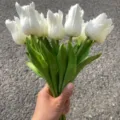 Artificial PU tulips bouquet white fake flowers for home wedding party decor floral arrangement. - White