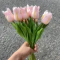 Pink PU Tulip Artificial Flower Bouquet Lifelike Fake Flowers for Home Decoration Display - Pink