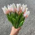 Artificial PU tulip bouquet pink white gradient fake flowers for home wedding decoration - Light Pink