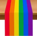 Rainbow linen table runner with colorful stripes for holiday kitchen table and party. - 33x90 / Horizontal Stripe Style