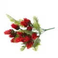 Artificial 5-fork bunch pinecone pine needle branch for home decor and photography prop. - Red