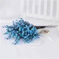Blue artificial baby breath bouquet, fake flowers for home decor, wedding and bridal party use. - Blue