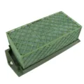 Rectangular floral foam cage with green plastic tray for fresh flower arrangement and decor. - Green