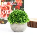 Mini artificial green potted plant in grey pulp pot for indoor home and office desktop decoration. - Thousand-Layer Grass / With Pot