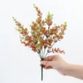 Artificial eucalyptus leaves 7-prong autumn faux plant for home indoor outdoor garden decor - Autumn Red 7-Fork Eucalyptus