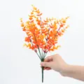 Artificial eucalyptus leaves fake plant autumn color bunch for indoor outdoor home garden decor - Orange 7-Fork Eucalyptus