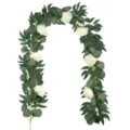 Artificial eucalyptus vine with white roses, perfect for home wedding arch floral decoration. - White