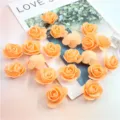 100pcs 3.5CM PE Foam Rose Heads Artificial Flowers for Wedding Party DIY Home Decor Craft - 14# Orange Checkerboard