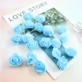 Blue PE Foam Rose Flower Heads 3.5cm Artificial Flowers for Wedding Party DIY Crafts Decor - Lake Blue