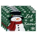 Christmas linen placemat with cute snowman and snowflake design for holiday party decor. - Green Background Snowman Style (款式-10)