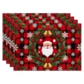 Christmas linen placemats red black buffalo plaid holiday table dining decor set - Red Black Plaid Santa Style (款式-6)