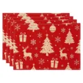 Christmas linen placemat red festive table decoration mat for holiday party tableware variant. - Red Background Gold Christmas Tree Style (款式-4)