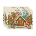 Christmas linen placemat set, festive watercolor gingerbread house table mat for holiday party decor. - Gingerbread House And Christmas Tree Style (款式-7)