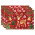 Christmas Linen Placemat Set Red Plaid Reindeer Table Mat Holiday Party Decor Variant - Red Plaid Cartoon Deer Style (款式-20)