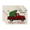 Christmas red buffalo plaid truck linen placemat set holiday dining table decor mats - Truck Christmas Tree Style (款式-8)