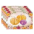 Thanksgiving linen placemat autumn pumpkin floral table mat for holiday party dining decor - 30*45cm / Style 3 (Pumpkin Floral)