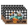 Fall Thanksgiving placemats set black white buffalo plaid autumn truck pumpkin table decor mats - 30*45cm / Style 6 (Retro Truck Pumpkin)