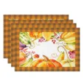 Thanksgiving linen placemat autumn pumpkin table mat set for fall seasonal party decor - 30*45cm / Style 5 (Brown Plaid Pumpkin)