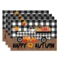 Fall Thanksgiving Buffalo Plaid Table Placemat Autumn Pumpkin Truck Dining Table Decor Mat - 30*45cm / Style 7 (B&W Plaid Truck)