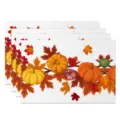 Autumn Thanksgiving pumpkin maple leaf placemats 4pcs table mat set for home holiday party - 30*45cm / Style 8 (Pumpkin Berry)