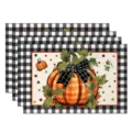 Thanksgiving buffalo plaid linen placemat with autumn pumpkin design for table decor. - 30*45cm / Style 9 (Bowknot Pumpkin)