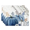 Blue pumpkin linen placemat set for Thanksgiving autumn party table decor table mat variant - 30*45cm / Style 10 (Blue Pumpkin)