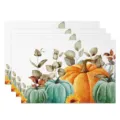 Set of 4 Thanksgiving autumn placemats with watercolor pumpkins and sunflowers for table decor. - 30*45cm / Style 16 (Sunflower Pumpkin)