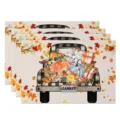 Set of 4 autumn Thanksgiving placemats with vintage truck pumpkin design for dining table decor. - 30*45cm / Style 19 (Market Truck)