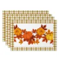 Autumn Thanksgiving linen placemats set with cute pumpkin and maple leaf print for dining table decor. - 30*45cm / Style 20 (Plaid Pumpkin)