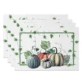 Thanksgiving autumn watercolor pumpkin linen placemat set for dining table decoration - 30*45cm / Style 23 (Watercolor Vine)