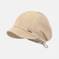 Retro Kurzbrim Slouchy Mütze für Damen, lässige Kordsamt Herbst warme Kappe mit Kordelzug. - L (57-62cm) / Beige