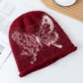 Retro Schmetterling Slouch Beanie Mütze für Damen, kuscheliger Strick Winterwarme Kappe. - L (56-62cm) / Burgunderrot