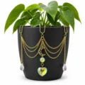 Gold Plant Pot Hanging Chain with Crystal Moon Heart Suncatcher Decor for Indoor Plants - Moon Heart Style