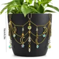 Gold metal plant pot hanging chain suncatcher with moon, star and crystal pendants for decor - Moon Star Style