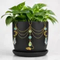 Gold crystal plant suncatcher detail, moon and butterfly metal hanging decor for indoor pots - Butterfly Pointed Bead Style