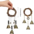 Handgemaakte heksenbellen hangdecoratie met rattan krans en bronzen bellen voor de deur. - 6-Bel Rotan Krans 2-delige Set