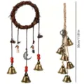 Vintage bronze bell wind chime hemp rope rattan ring witch wind chimes porch hanging decor 30cm - Rattan Ring Red Beads Bottle With Hemp Rope Key