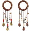 Handcrafted Witch Bells Rattan Wreath Hanging Wind Chimes Magic Home Protection Decor - Two-Piece Set / Rattan Hoop Conical Bell