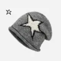 Unisex Grau Stern Strick Mütze Winter Warm Slouchy Beanie Fashion Casual Streetwear Hut - Einheitsgröße / Grau