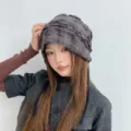 Vintage Kariert Gerüscht Beanie Mütze Damen, Lässig Atmungsaktiv Kopftuch Kappe Stil Neu. - Einheitsgröße / Grau