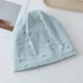 Hellsische, zerstörte Strickmütze im Vintage-Stil, lockere Frühlings- und Herbst-Beanie-Details - Einheitsgröße / Blau