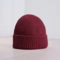 Bonnet tricoté couleur unie hiver femme homme, chapeau chaud coupe-vent côtelé style beanie. - Bordeaux