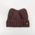Braune flauschige Katzenohren Strickmütze für Damen, süße warme Pelzmütze mit Metall-Etikett. - Kaffeebraun