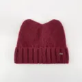 Warme Strickmütze für Damen im Winter, süßes Katzenohren-Design, flauschige Wollmütze, casual. - Burgunderrot