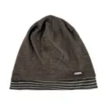 Damen Slouch Beanie Mütze Winter gestreift Strickmütze lässig warm Oversize Kopfbedeckung - L (56-60cm) / Kaffee (Gestreift)
